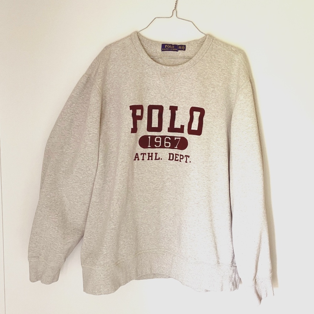 Polo Ralph Lauren Men's Crewneck Sweatshirt with Burgundy Velvet Lettering